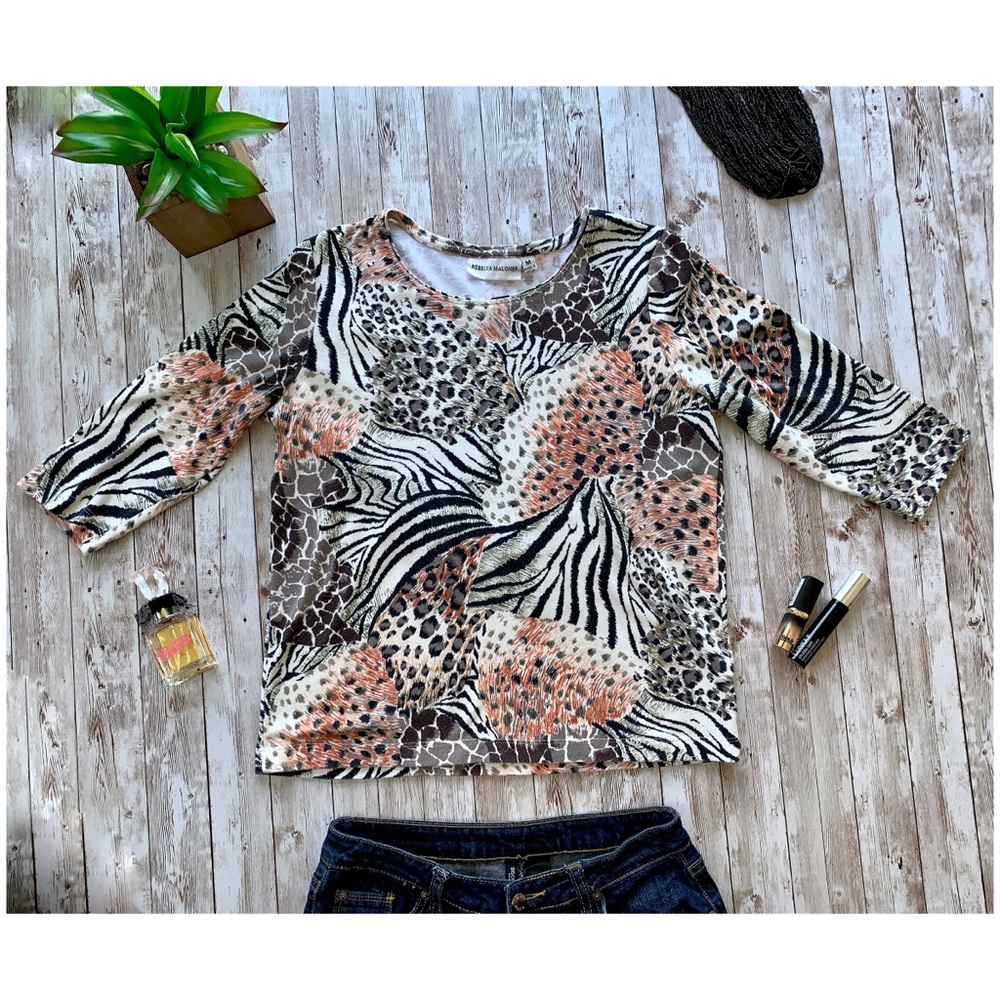 Rebecca Malone Animal print 3/4 sleeve top